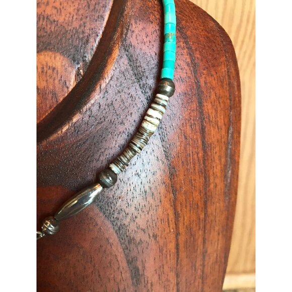 Vtg Heishi Necklace Graduated Turquoise Beads Shell Beads Santo Domingo Native - Picture 9 of 9